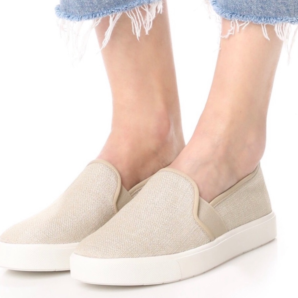 Vince Women’s Blair Canvas/Leather Slip On Sneakers Tan Size 6.5 Sporty Designer
